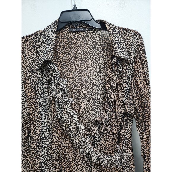 Y2K Violet & Claire Womens Top Large Brown Black Animal Print Fringe Whimsygoth - Picture 2 of 10